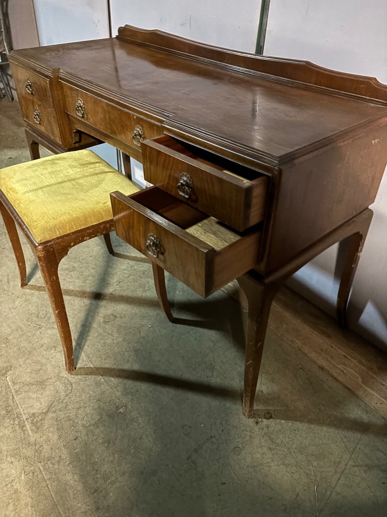 Vintage walnut desk & seat 
