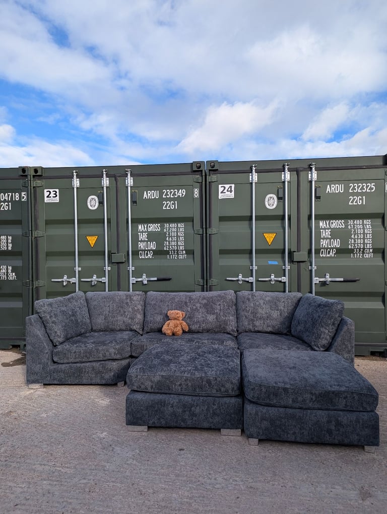 London U shape corner charcoal grey luxury chenille