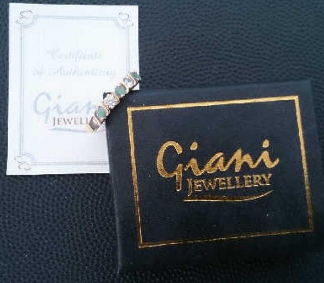 Gold Plated Alternating Emerald & Cubic Zirconia Ring Size R