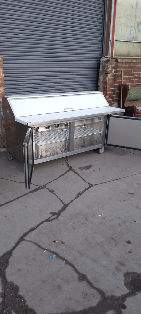 Pizza fridge/topping salad fridge refrigerated/pizza counter 10 pans 200x80cm