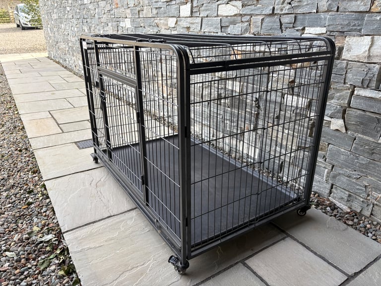 PawHut Metal Dog Cage Kennel Locking Door & Wheels Removable Tray 