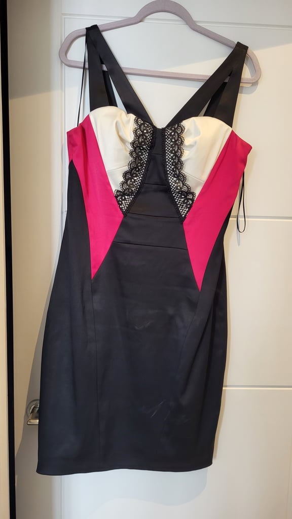image for Black, Fuschia & Cream Lace Dress – Size 12, Built-In Bra, Perfect for Parties