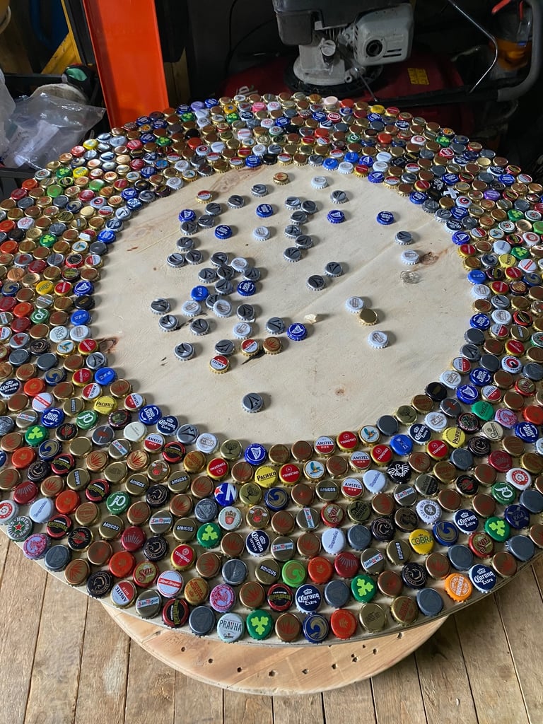 Beer bottle top resin table 