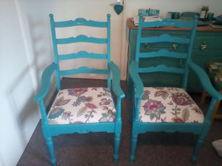 Pair of upcycled carver dining chairs