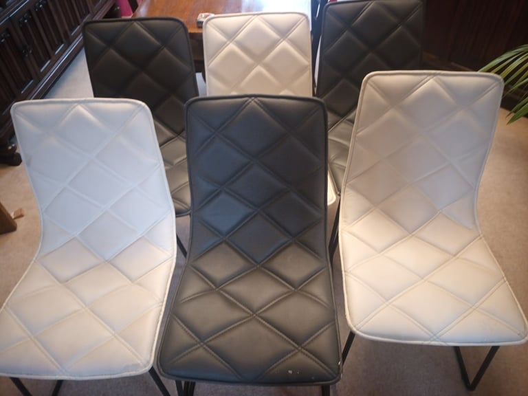 image for 6 MODERN DINING CHAIRS - 3 WHITE,  3 DARK GREY