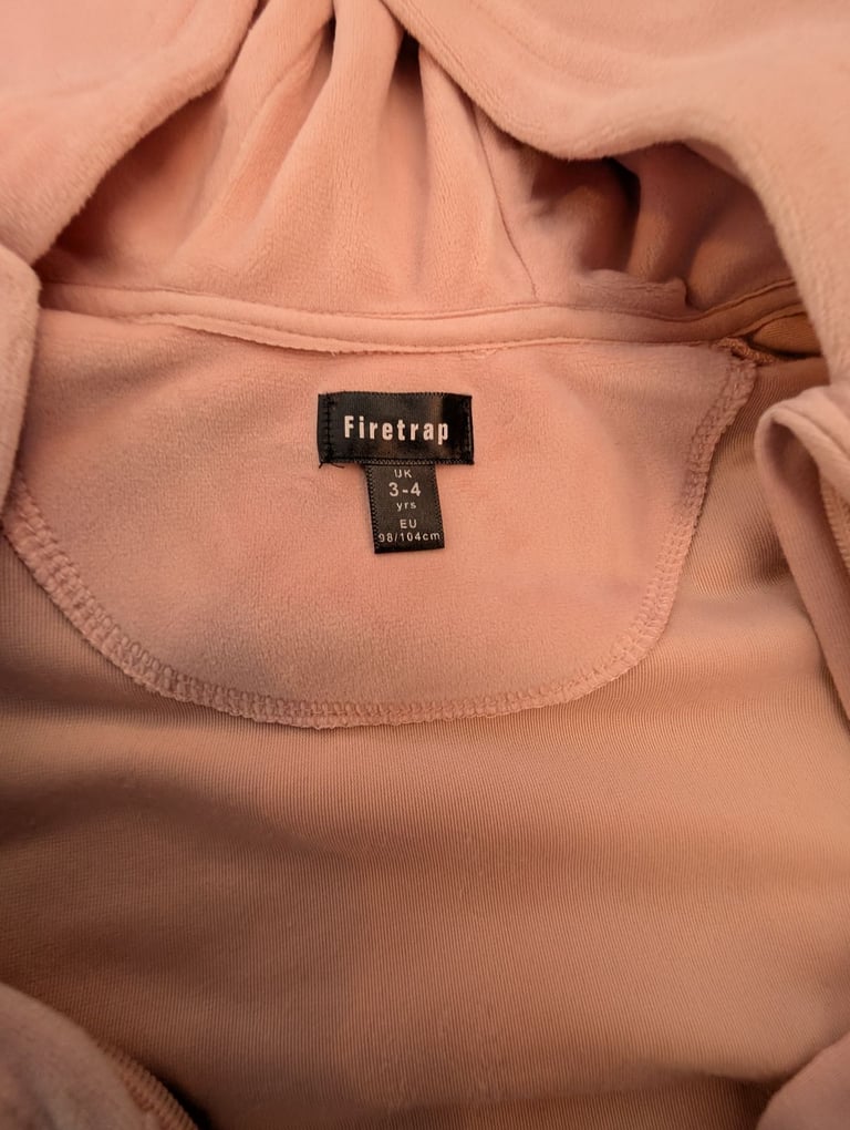 Gorgeous Baby Girl 4 To 5 Yrs Pink Soft Velvet Firetrap Hoodie Fleece Top with Zip & Pockets  