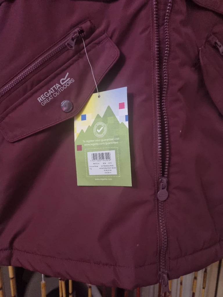 Puffer Jacket Coat Faux Fur Head Pockets And Full Zip Red