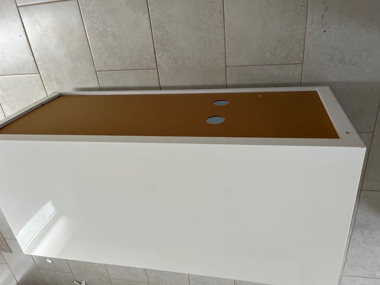 White TV Stand with Cupboard and Glass Shelf