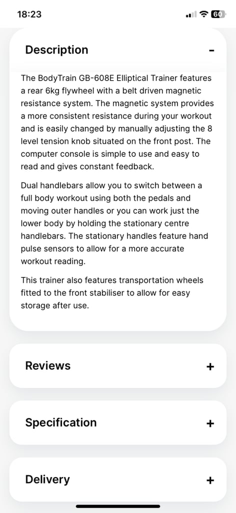 Body Train Elliptical Cross trainer 