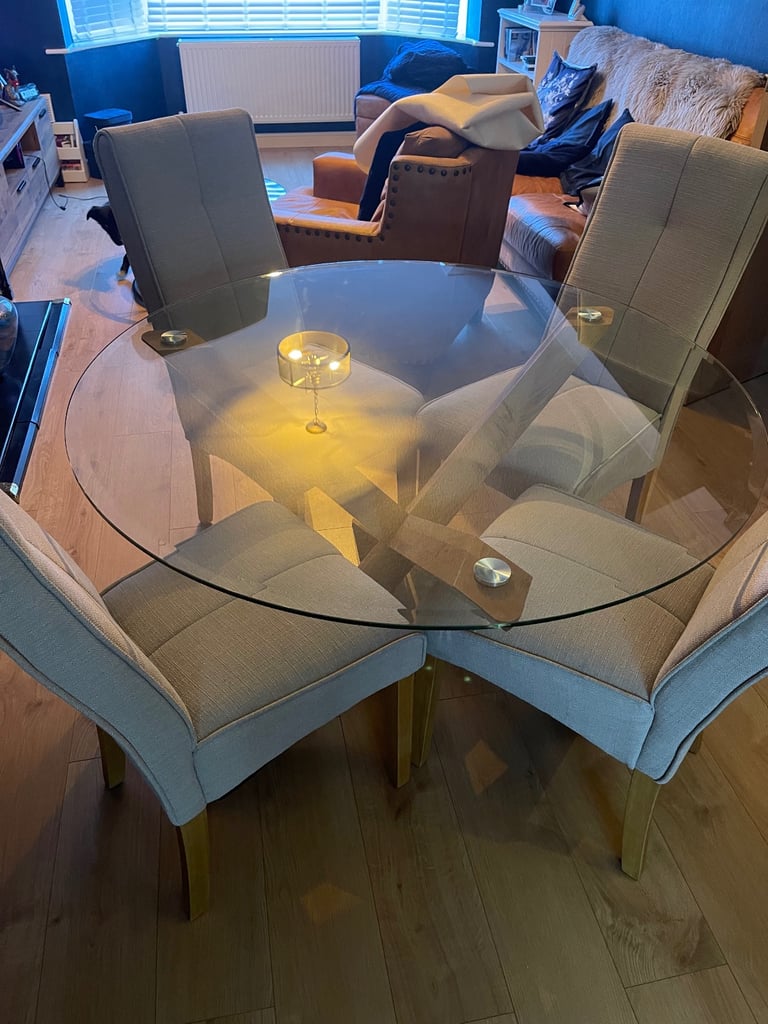 image for Oak and glass dining table and four chairs