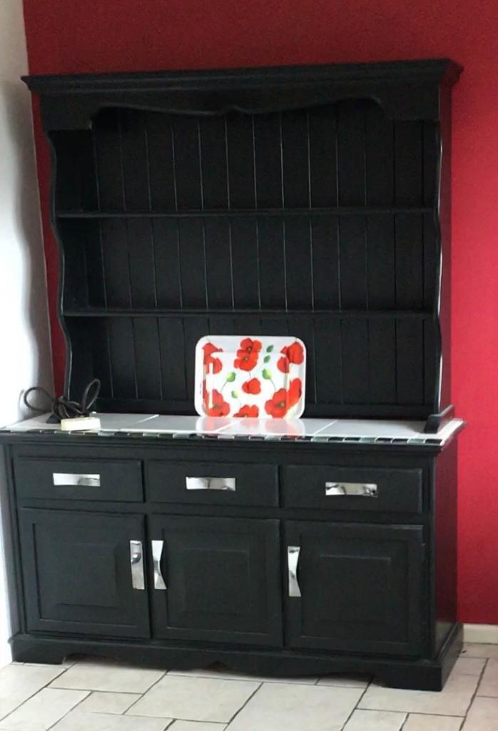 image for Black wooden dining /Welsh dresser / cabinet with drawers and shelves 