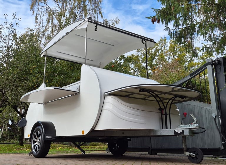TEARDROP TRAILER CONVERSION CARETTA POD OUTSIDE CATERING BAR CREPES BURGAN VAN HOT DOG