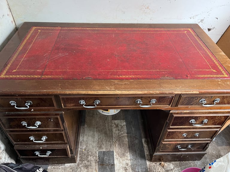 Ted leather top writing desk with draws