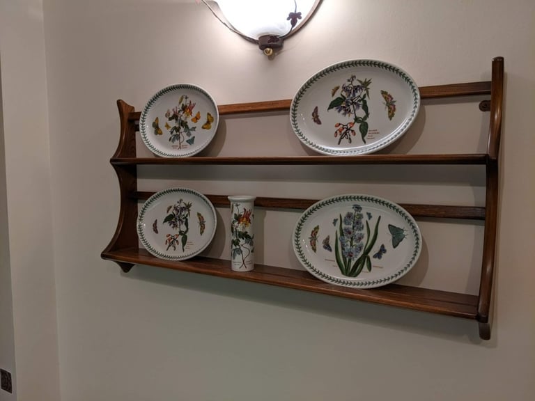 ERCOL WINDSOR GOLDEN DAWN SOLID ELM 2-TIER PLATE RACK WALL HUNG 97cm L x 50cm H