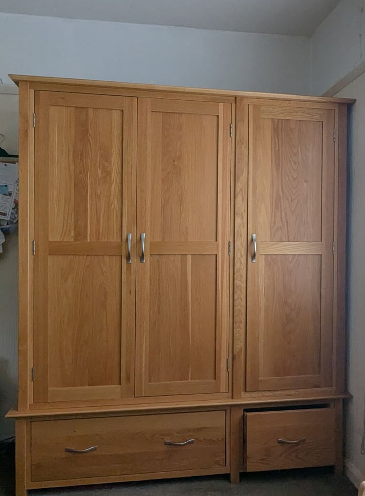 Solid oak large triple wardrobe