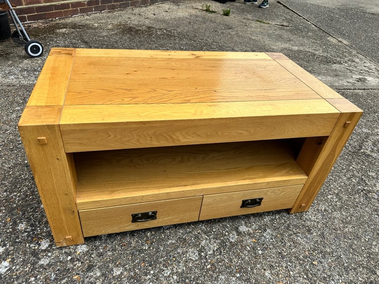 image for Oak 2 Drawer TV Unit / Small Media Stand / Living Room Furniture / Fully Built