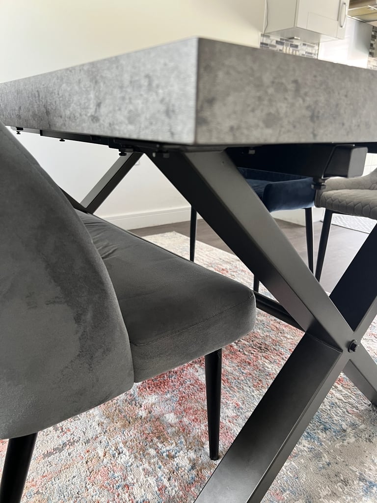Modern Concrete Effect 6 Seater Dining Table Set + Velvet Chairs & Bench £540 Nuneaton