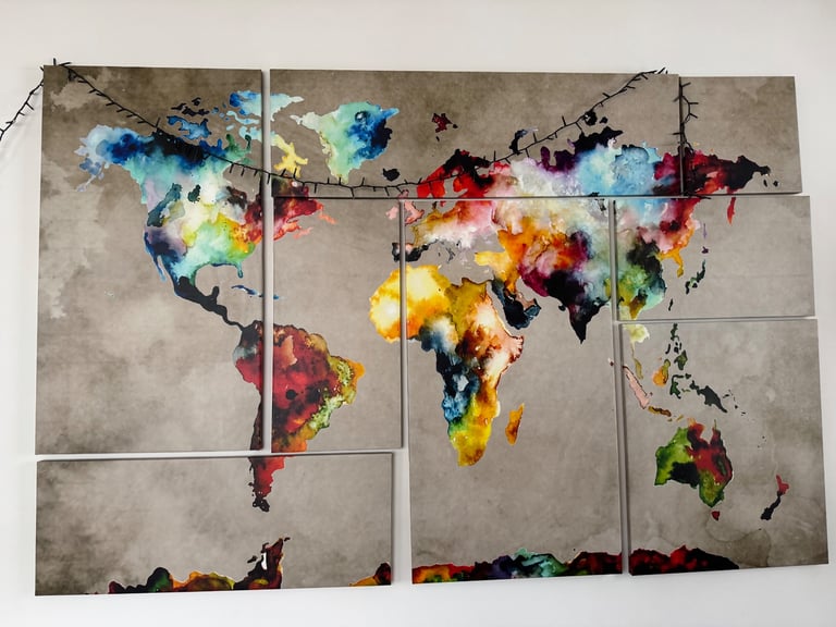 image for 8-Piece Colourful World Map Canvas Wall Art – 120x185 cm