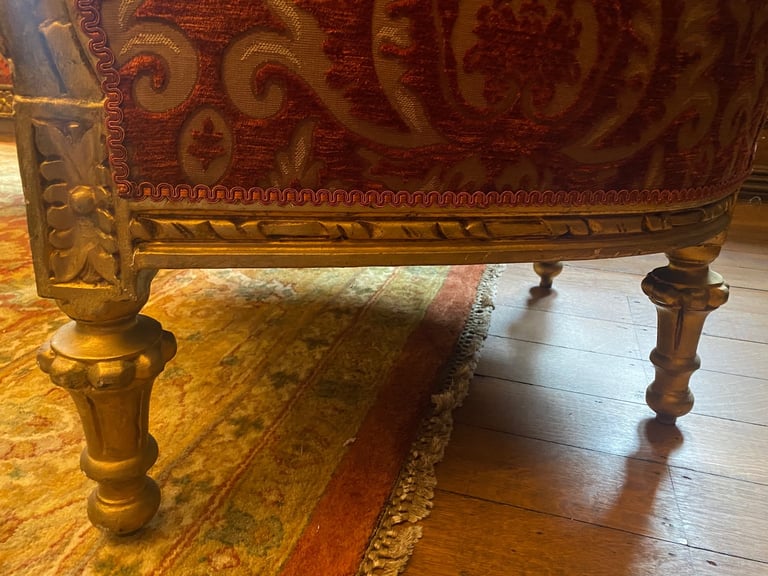 Pair of red gold French Louis XV luxurious armchairs 