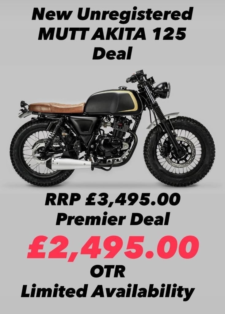 New Unregistered Mutt Akita 125 Black and Gold Motorcycle  Save 1K 