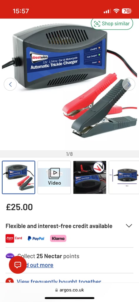 Streetwize 12v/1.5Amp Auto/Car Trickle Charger