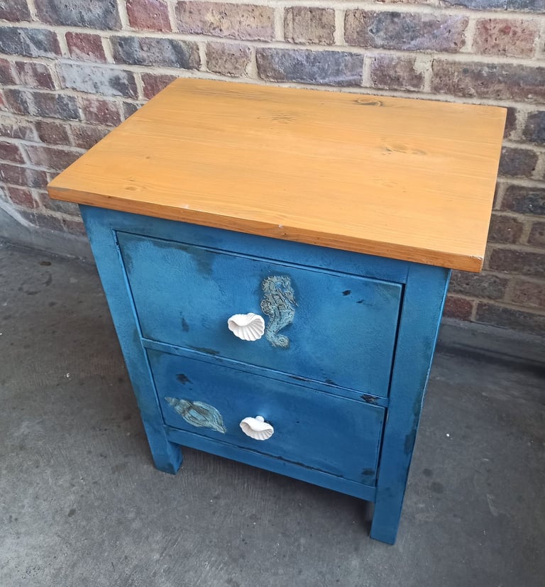 Coastal Blue Night Stand - Wooden Storage Drawer