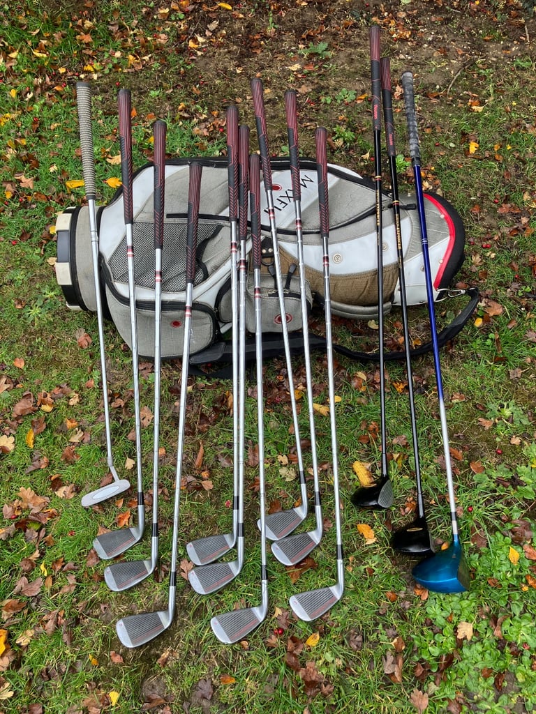 Men’s Golf Clubs Driver 3-5 Woods 3-9 Iron Sw Pw Putter Maxfli Cart Bag 