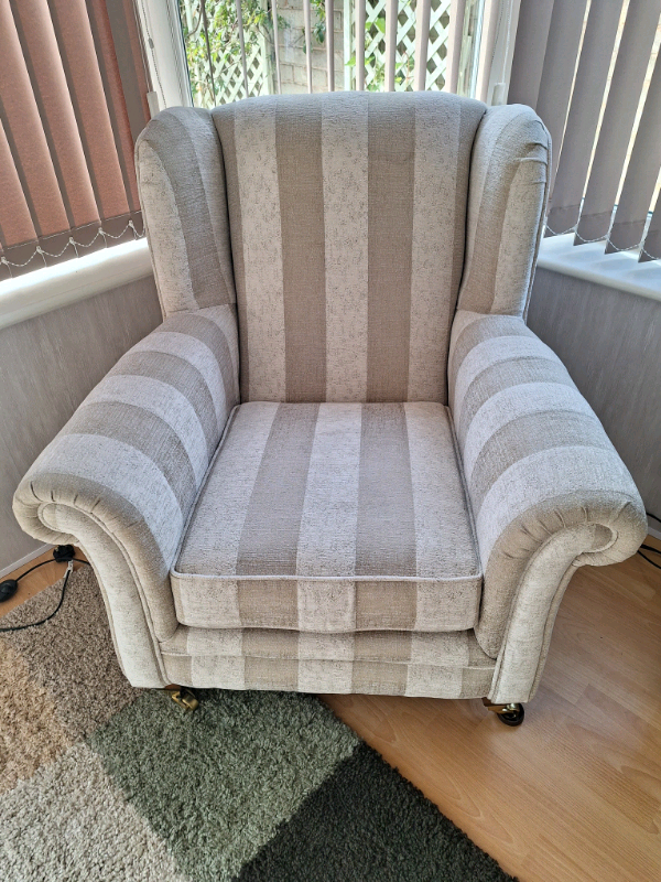 Taupe stripe fabric armchair