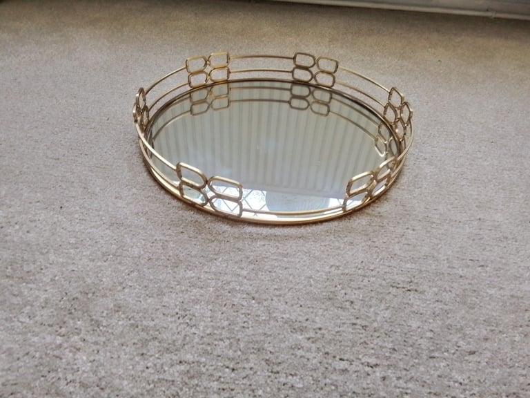 image for Mirror Serving Tray with Gold Tone Hardware 