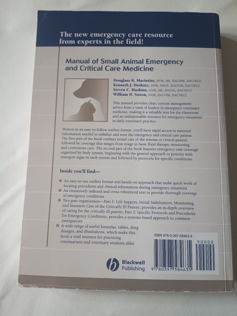 Veterinary Manual of Small Animal Emergency and Critical Care Medicine Drobatz
