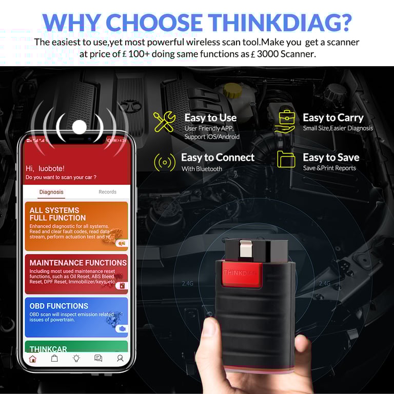 Thinkcar Thinkdiag PRO All Car Systems And Reset Functions OBD2 Scanner (Bluetooth)