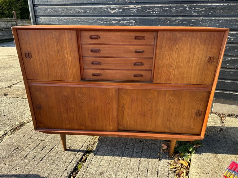image for Vintage retro teak wooden mid century large Danish record Storage unit tv cabinet sideboard