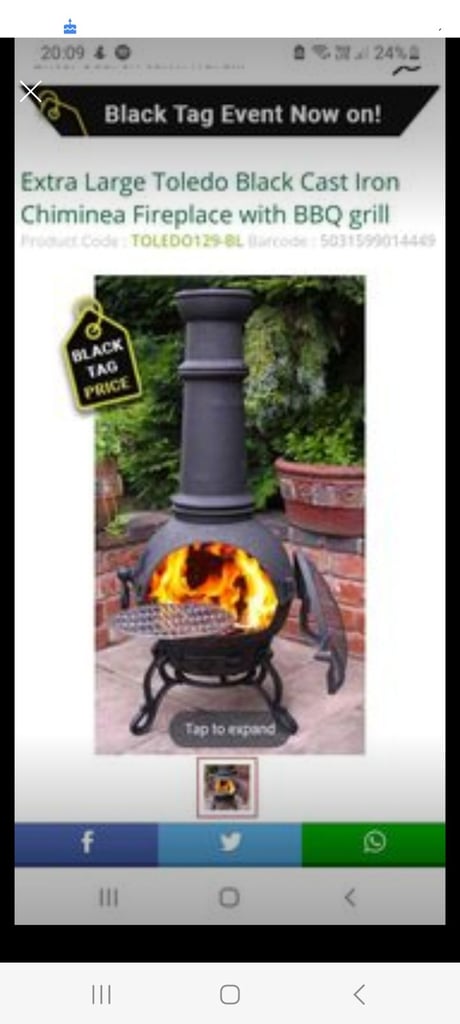 GARDECO XL Toledo Black Cast Iron Chiminea Fireplace with BBQ grill