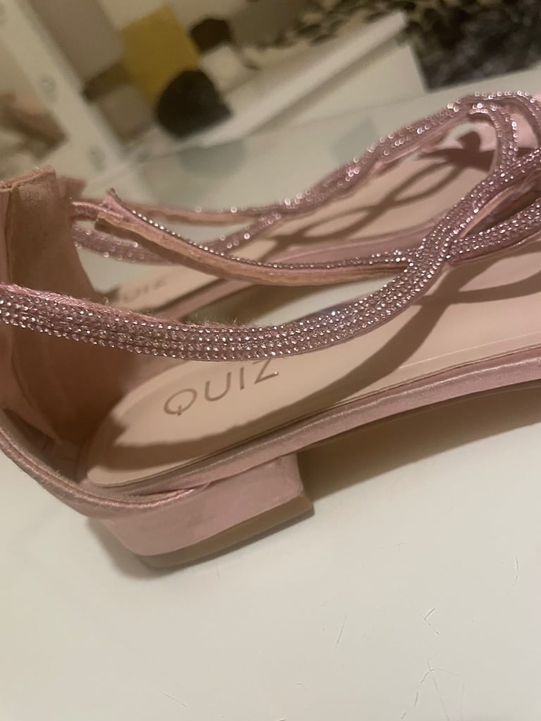 Pink satin diamonte t-strap flat sandal