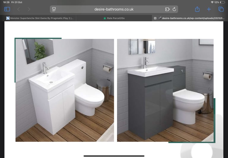 Desire bathrooms, vanity, basin, WC unit, BTW pan , seat, cistern, mixer &waste anthracite or white