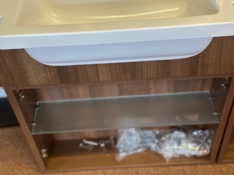 2 x Wall hung bathroom vanity units complete with built in sink