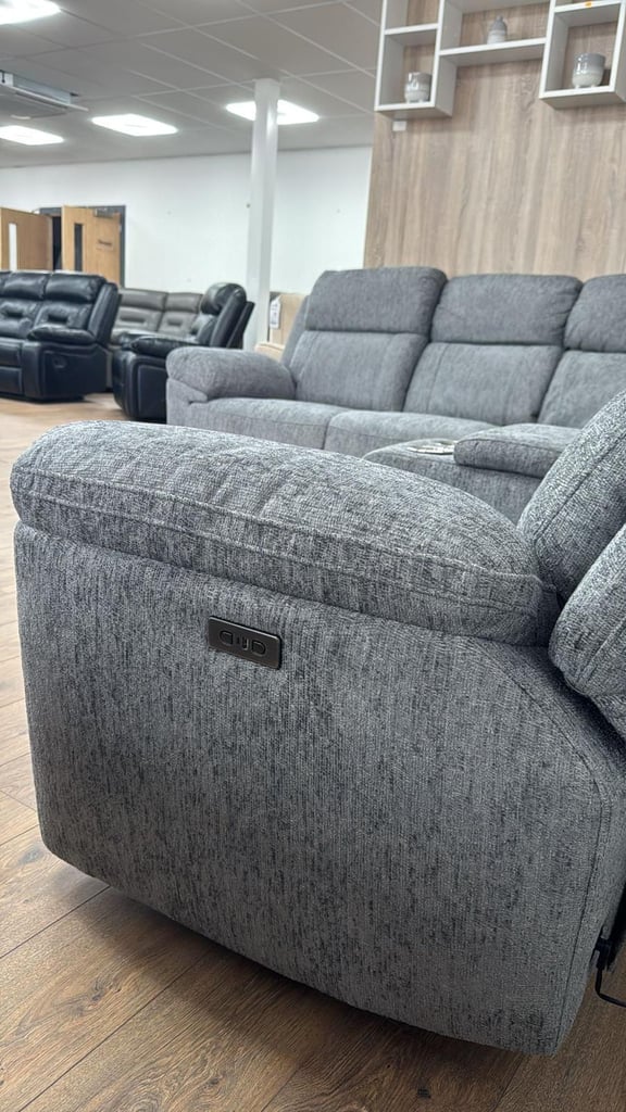 Fabric Power Recliner Grey or Beige Corner Sofa New 