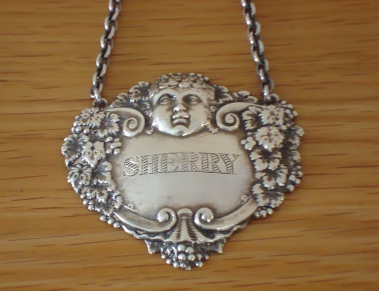 Sterling Silver Decanter Label Sherry Birmingham 1964 Maker Turner & Simpson Ltd