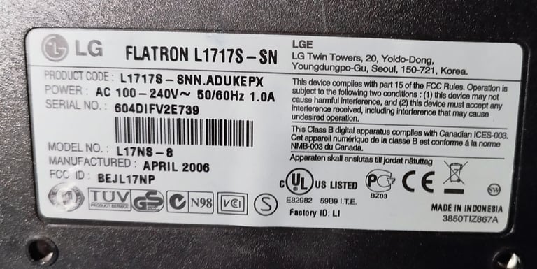 LG Flatron L1717S-SN pc monitor 