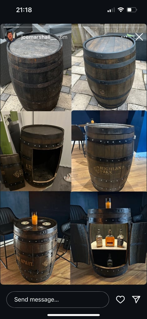 Whisky barrel drinks cabinet 
