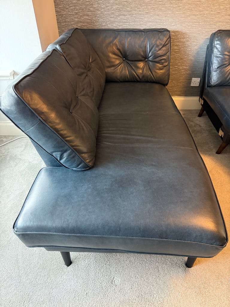 French Connection Zinc Left Hand Facing Open End Sofa Unit in Blue Leather 