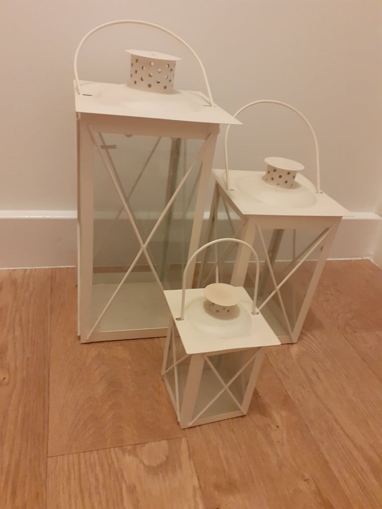 Candle Lanterns set of 3 glass and metal