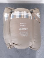 Vango Aurora 3 season double sleeping bag in beige with 2 pillowcases.