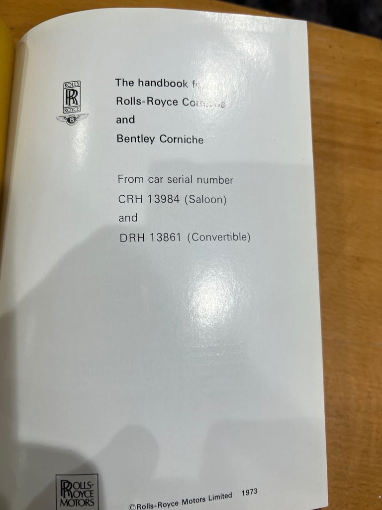 Owner´s Manual Rolls Royce Corniche / Bentley Handbook Cabrio & Convertible 1973