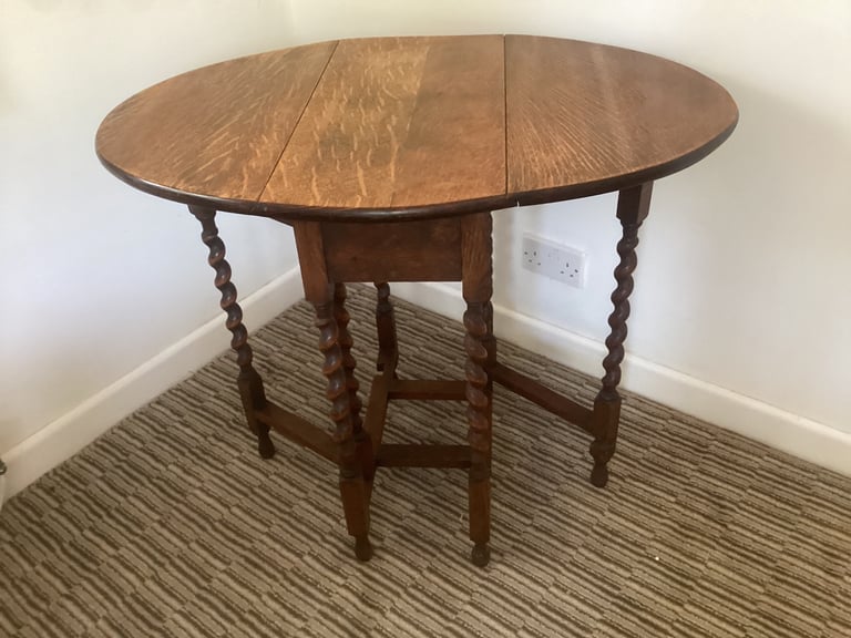 image for Small Antique Barley Twist Oak Gate Leg Table.