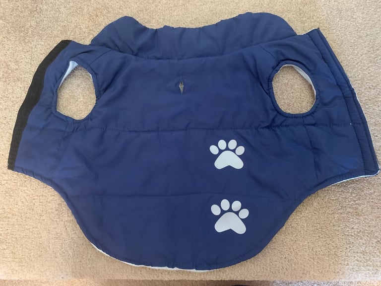 New Blue Fleece Lined Step In Dog Coat - Reflective Paw Logo - Back 31cm Under 24cm Girth 50cm