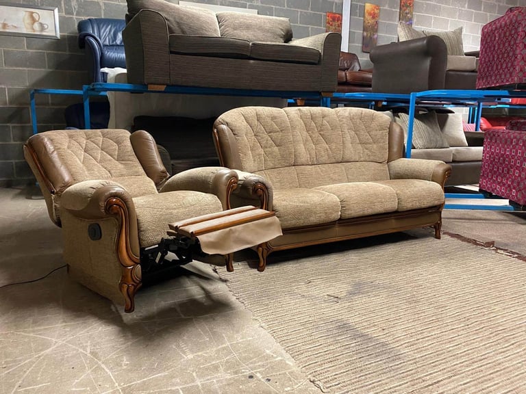 Mini Divani Brown Fabric 3 Seater Sofa and ELECTRIC RECLINER CHAIR 