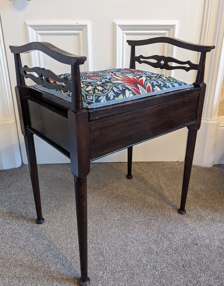 Antique Edwardian Piano Stool with new William Morris Fabric.