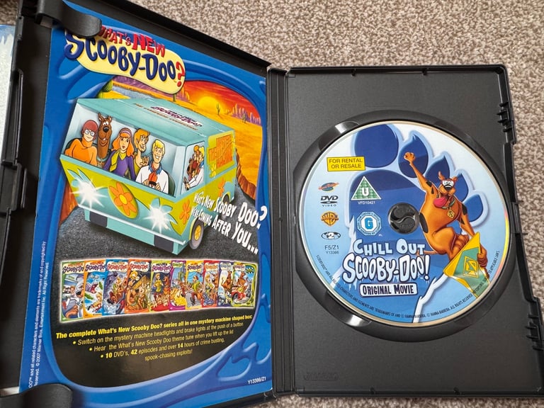 Vintage Scooby Doo money box, mystery machine van, dice roller DVD