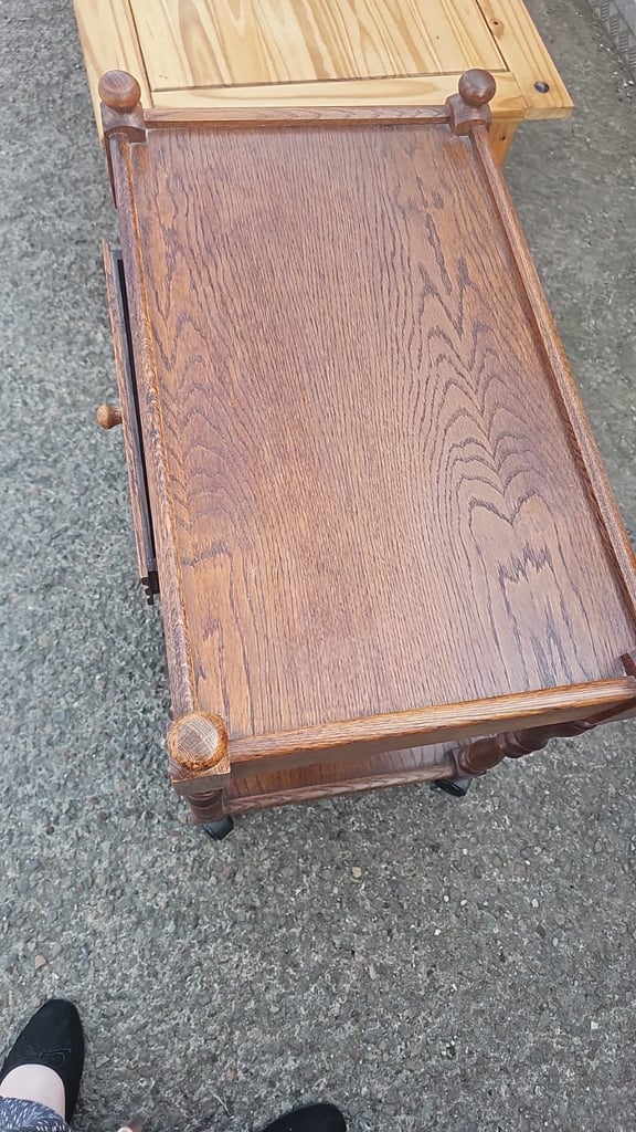 Vintage oak drinks serving trolley 